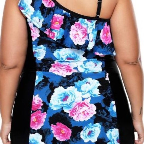 LAST ONE- Floral Print 1pc Swim Dress with Shorts - Picture 3 of 3
